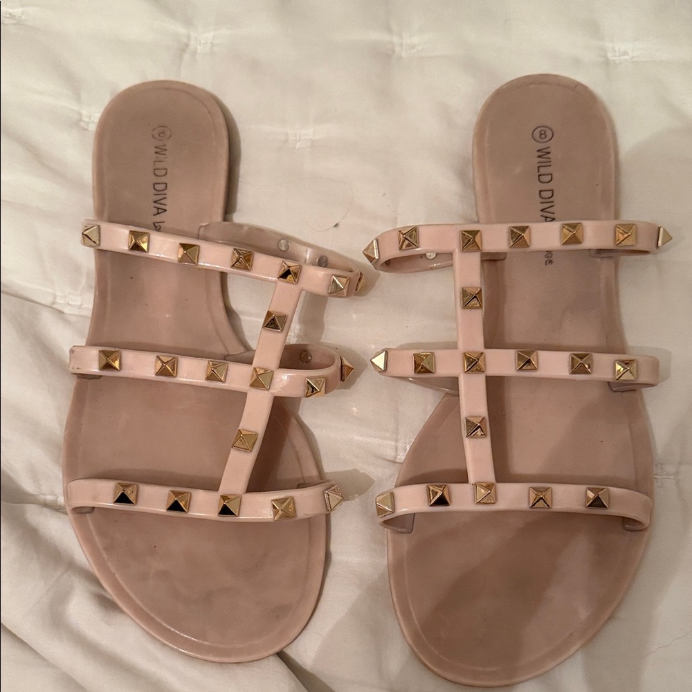 Wild Diva Blush Sandals with Gold Studs